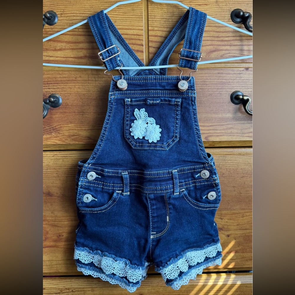 Jordache girls' dark wash denim overall shorts size 2T